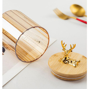 Pot à épices en verre doré à thème cerf, couleur ambre, avec couvercle en bois, récipient de rangement pour la cuisine, pour le thé et les fruits secs - Product Image 3
