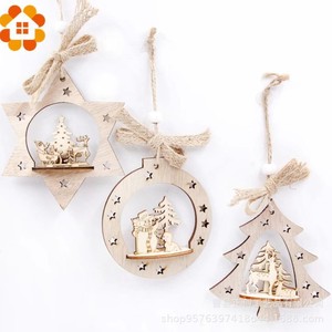 Adorno Navideño de Madera Circular Grabado con Ciervo, Luna y Árbol 2021 Decoración para el Hogar Hecho en Shandong - Product Image 2