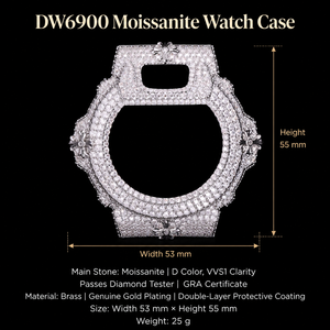Boîtier de montre DW6900 Cross entièrement serti de diamants VVS Moissanite, base en laiton, or blanc, pièces de montre <span class=keywords><strong>G</strong></span>-<span class=keywords><strong>Shock</strong></span>, bijoux Hip Hop pour homme - Product Image 3