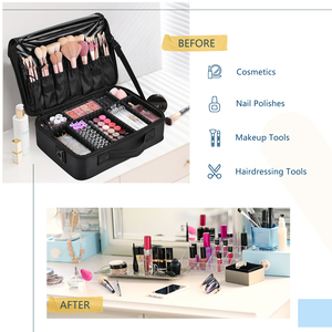 <b>Makeup</b> Bag Travel Cosmetic <b>Case</b> Beauty Box Hairdressing Tools Organizer with Adjustable Compartment Oxford Make Up Train <b>Case</b> - Product Image 3