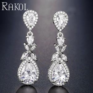 RAKOL EP1140 2025 Women's Luxury <b>Gold</b> High Quality Zircon Water Drop <b>Earrings</b> - Product Image 4