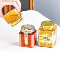 Toples kaca persegi penyimpanan makanan dapur, toples kaca persegi, Penyimpanan makanan dapur, wadah jernih, wadah madu, botol segel, saus panas, cabai