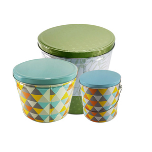 America Market Popcorn Package 3 Sizes of Metal USA Popcorn Bucket Tin