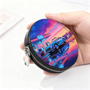 Porte-monnaie rond en cuir à sublimation double face, personnalisable, pochette zippée portable pour pièces de monnaie, écouteurs, cadeaux personnalisés - Product Image 1