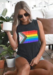 Camisetas de Orgullo <span class=keywords><strong>Gay</strong></span> para Mujer, Camisetas sin Mangas con <span class=keywords><strong>Bandera</strong></span> del Arcoíris del Progreso, Camisetas sin Mangas con Cuello Redondo de Mezcla de Algodón con la Igualdad LGBTQ - Product Image 4