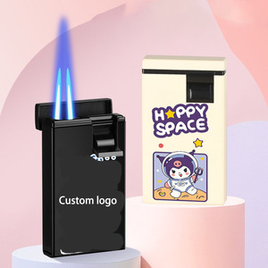 Flabox doble fuego llama azul encendedor de cigarrillos a prueba de viento antorcha gas butano Hello Kitty Kuromi diseño Metal viene caja de regalo - Product Image 5