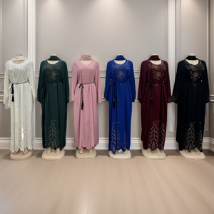 Abito lungo musulmano stile caftano alla moda per donne africane, vestito casual plus size Abaya per matrimoni, taglia unica, con strass. - Product Image 4