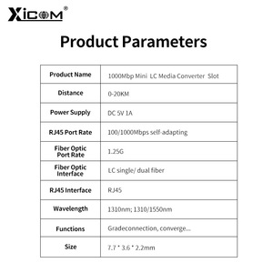 ตัวรับส่งสัญญาณไฟเบอร์ออปติก XICOM รุ่นมินิ LC โหมดเดี่ยว ระยะ 20 กม. พอร์ต RJ45 ใช้พลังงาน DC 5V - Product Image 3
