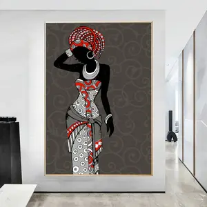 定制现代黑色美丽非洲妇女帆布绘画印刷墙面艺术图片海报