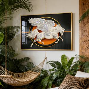 Moderna Decoración de Pared para Sala de Estudio o Comedor, Diseño de Alas de Caballo Blanco, Arte de Pared de Porcelana de Cristal con Luz LED - Product Image 5