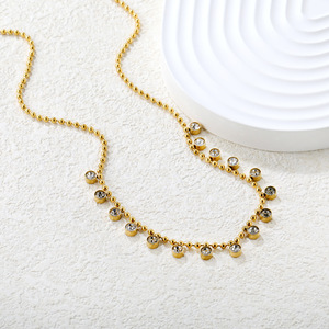 Collier en acier inoxydable serti de diamants, forme de boule, serti de pierres, pour un usage quotidien, chaîne de clavicule pour femmes - Product Image 4