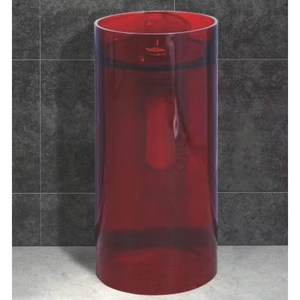 Lavabo moderne en résine cristalline rouge transparente sur pied, avec drain intégré - Product Image 1