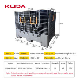 KUDA 1208B-ZDKBX Caja de palés plegable de uso industrial resistente Caja de palés de plástico plegable sólida apilable a granel 1200x800x900mm - Product Image 2