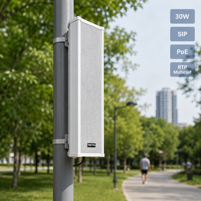 Vnetpa 40W IP Column Loudspeaker IP Audio System IP55 Waterproof Outdoor PA System Compatible with VoIP PBX