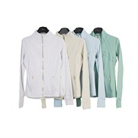 LD Define Yoga-Bekleidung Sport Fitness Einfarbige Goldene Stehkragen Atmungsaktive Nylon-Polyamid Langarm-Jacke Oberbekleidung für Damen