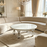 Ensemble de table basse ovale moderne en marbre avec base en cristal et plateau en acier inoxydable, meubles de salon de luxe, table centrale design