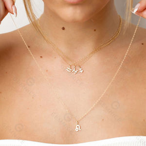 Gemnel Collier zodiaque en argent 925 Chaîne en or 14K Pendentif CZ Tous les 12 Signes 16 "+ 2" Extension Bijoux d'astrologie personnalisés - Product Image 2