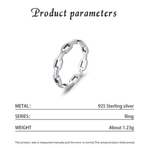 S925 <b>Silver</b> Cool Style Minimalist Korean Style Chain Link Open <b>Silver</b> <b>Ring</b> for Women Fashion <b>Adjustable</b> Finger <b>Ring</b> - Product Image 2