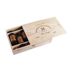 Natural 100% solid wood pine wooden wine box with lid vintage wine bottle storage box