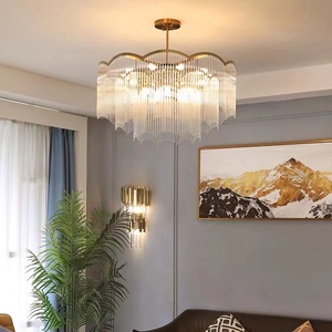 Lustre de plafond moderne en cristal de luxe, cuivre et or, éclairage suspendu à LED rectangulaire pour hall d'entrée d'hôtel, salle à manger - Product Image 2