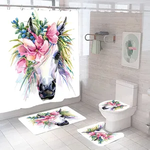 High Quality Cartoon Shower Curtain Set For Bathroom Bath Mat 4pc Bathroom Rug Set