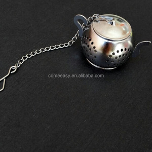 Infuseur à thé en acier inoxydable 304 en forme de théière ronde avec chaîne de maintien, vente en gros - Product Image 1