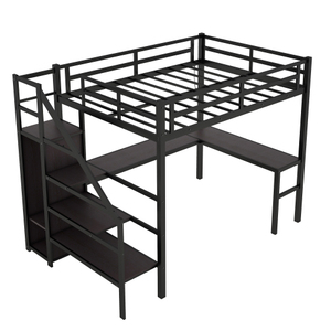 <span class=keywords><strong>Lit</strong></span> superposé multifonctionnel moderne en métal, taille double, avec bureau, armoire et éclairage LED pour école, hôtel, villa, hôpital, chambre à coucher, appartement - Product Image 3