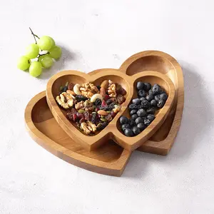 Irregular Heart Shape Acacia Wood Serving Fruit Platter Wooden Bowls And Plates