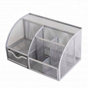 Desk Organizers and Accessories Metal Mesh Desktop Office Supplies with <b>6</b> Compartments and 1 <b>Drawer</b> Caddy Pen Holder - Product Image 3