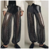 Pantalon de soirée décontracté sexy pour femme, personnalisé OEM, taille élastique rétro, orné de perles brillantes, coupe ballon large, style street dance pour femme