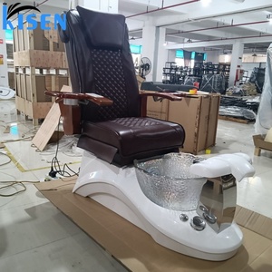 Kisen Luxury Professional Brown Pu Leather Pipeless Magnetic Jet Nail Salon Foot Spa Massage Electric Pedicure Manicure Chair - Product Image 5