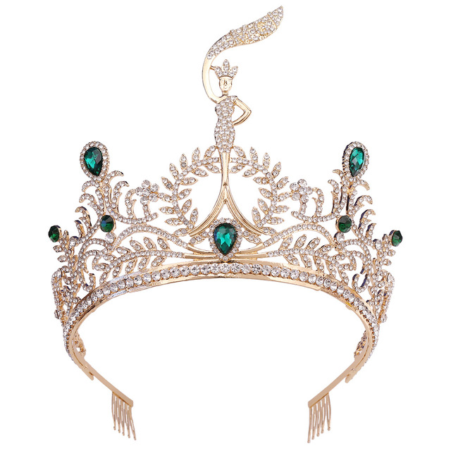 New World Champion Crown Large Size Gemstones Stage Show Beauty Concept Crown with Comb