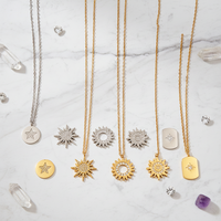 Collar de Alta Calidad con Colgantes de Sol y Estrella, Cadena de Eslabones de Acero Inoxidable con Circonitas, para Mujer
