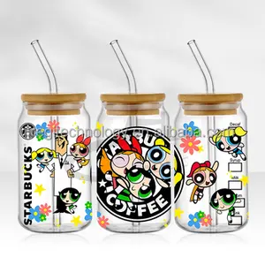 Papel de transferencia personalizado UV DTF vinilo diseños de envoltura de taza para 16oz 20oz 24oz Libbey tazas de vidrio tazas de café vasos adhesivos