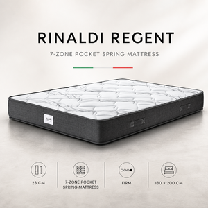 Matelas à ressorts ensachés Rinaldi REGENT 20 cm extra ferme 7 zones avec mousse à mémoire de forme de 2 cm, design moderne respirant, Italie - Product Image 1