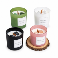 Bougie aromatique en cire de soja personnalisée de luxe ESUN, faite à la main, en forme de pilier, dans un bocal en verre, parfumée aux cristaux, pour les fêtes