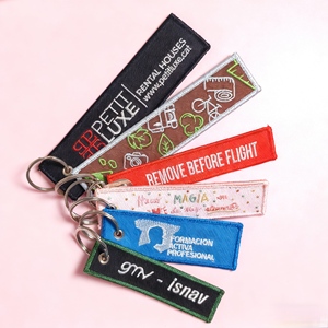 High Quality Customized Woven Keyring Tags Double Sided Fabric Keychain with Embroidery Promotional Keychains & Carabiners