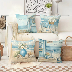 Những chiếc gối trang trí nhà bãi biển ấm cúng với vỏ sò, hoa và xe đạp để trang trí theo phong cách biển cả. - Product Image 2