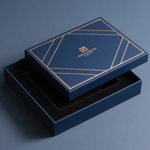 Wholesale Recycled Custom Printed Retail Packaging Rigid Cardboard <b>Box</b> Packaging Gold Foil Blue Paper Lid and Base <b>Box</b> with Foam - Product Image 1