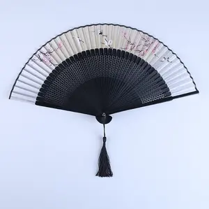 Wholesale Mini Women Fabric Bamboo Handicraft Custom Folding Hand Fan Bamboo