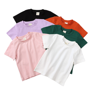 Venta al por mayor Unisex Sublimación lisa en blanco niños camiseta Neutral Color sólido manga corta algodón básico bebé niñas niños camisas - Product Image 3