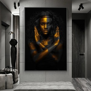 Peintures sur toile de femmes africaines nues sexy dorées, affiches et impressions d'art mural, images d'art sur toile de filles noires pour le salon - Product Image 4
