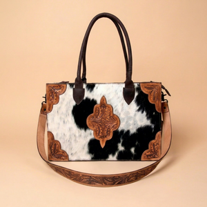 Sac fourre-tout en cuir véritable fait main, imprimé animal, multifonctionnel, décontracté, sac à bandoulière, fermeture éclair, style vintage western bohème - Product Image 1