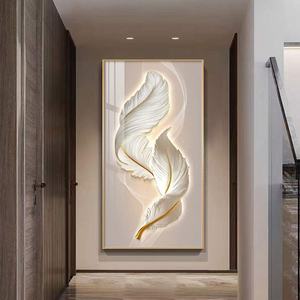 Peinture murale décorative moderne en porcelaine cristalline avec impression HD de plumes, personnalisable en gros, avec lampe LED intégrée pour porche – Nouveauté ! - Product Image 3