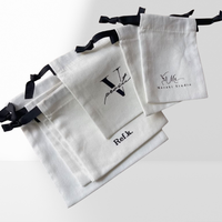 Petite pochette pour bijoux, sac à cordon en coton biologique 100%, avec logo imprimé personnalisé, ruban, cordon pour emballage d'accessoires cadeaux