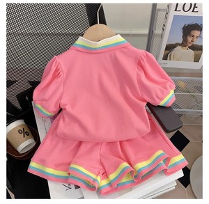 Set Estivo per Ragazze, Abbigliamento Estivo con Top a Maniche Corte con Colletto a Polo e Pantaloncini, Completo Sportivo per Bambini in Due Pezzi - Product Image 2