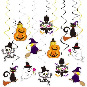 12pcs Halloween Hanging Swirl Decorations Swirl Ceiling Hanging with Bat Witch Cat Ghost Pumpkin Owl for Halloween Party Decor