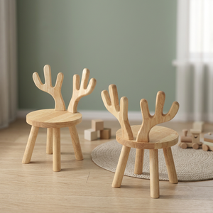 Silla Infantil de Madera con Respaldo de Asta de Ciervo, Asiento Redondo, Estilo Escandinavo, Ecológica - Product Image 4