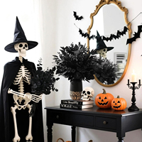 Simulasi Seri Hitam Bunga Tunggal Mawar Peony Bunga Sutra Kering Berkualitas Tinggi Dekorasi Pernikahan Halloween