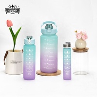 Vente en gros 2L/900ml/500ml Grande capacité Tasse à paille Couleur dégradée Gobelets en plastique avec marqueur de temps Bouteille de sport de fitness en plein air